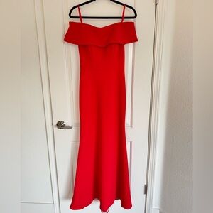 Aqua Off-the-Shoulder Scuba Crepe Gown, Red, Size 6